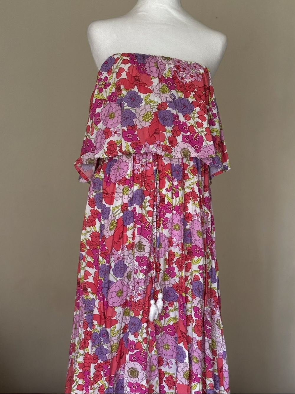 Japna Strapless Floral Maxi Dress in Pink and Red - Picture 5 of 12